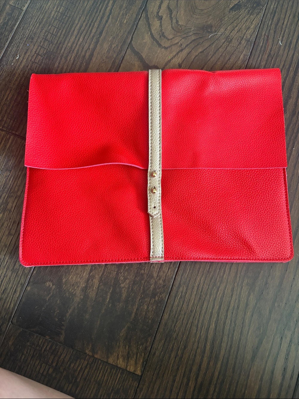 Red Leather Clutch with Gold Strap